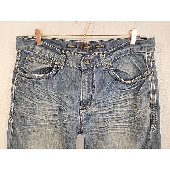 Helix Jeans Mens 36x35* Blue Straight Leg Medium Wash Denim Casual Pants Cotton - Picture 3 of 8